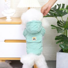 Dog warm clothing; Autumn and winter clothes New cotton padded clothes Teddy pet clothes Winter plush corduroy pull loop two leg cotton padded cl (colour: Starter Edition - Green, size: S)